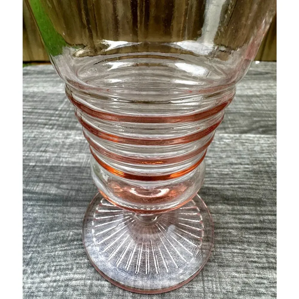 1930's-40's Vintage Pink Depression Glass Footed Soda Fountain Tumblers Set of 5